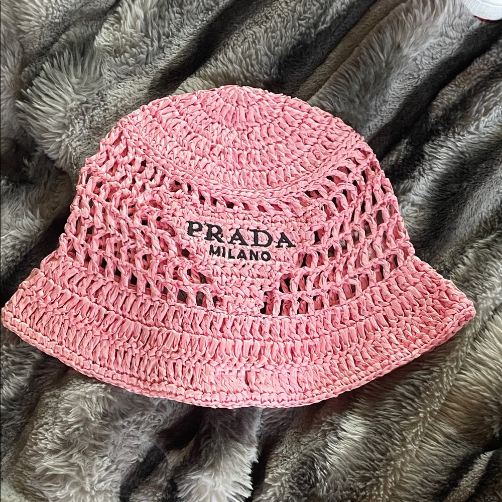Prada Womens Pink Woven Bucket Hat